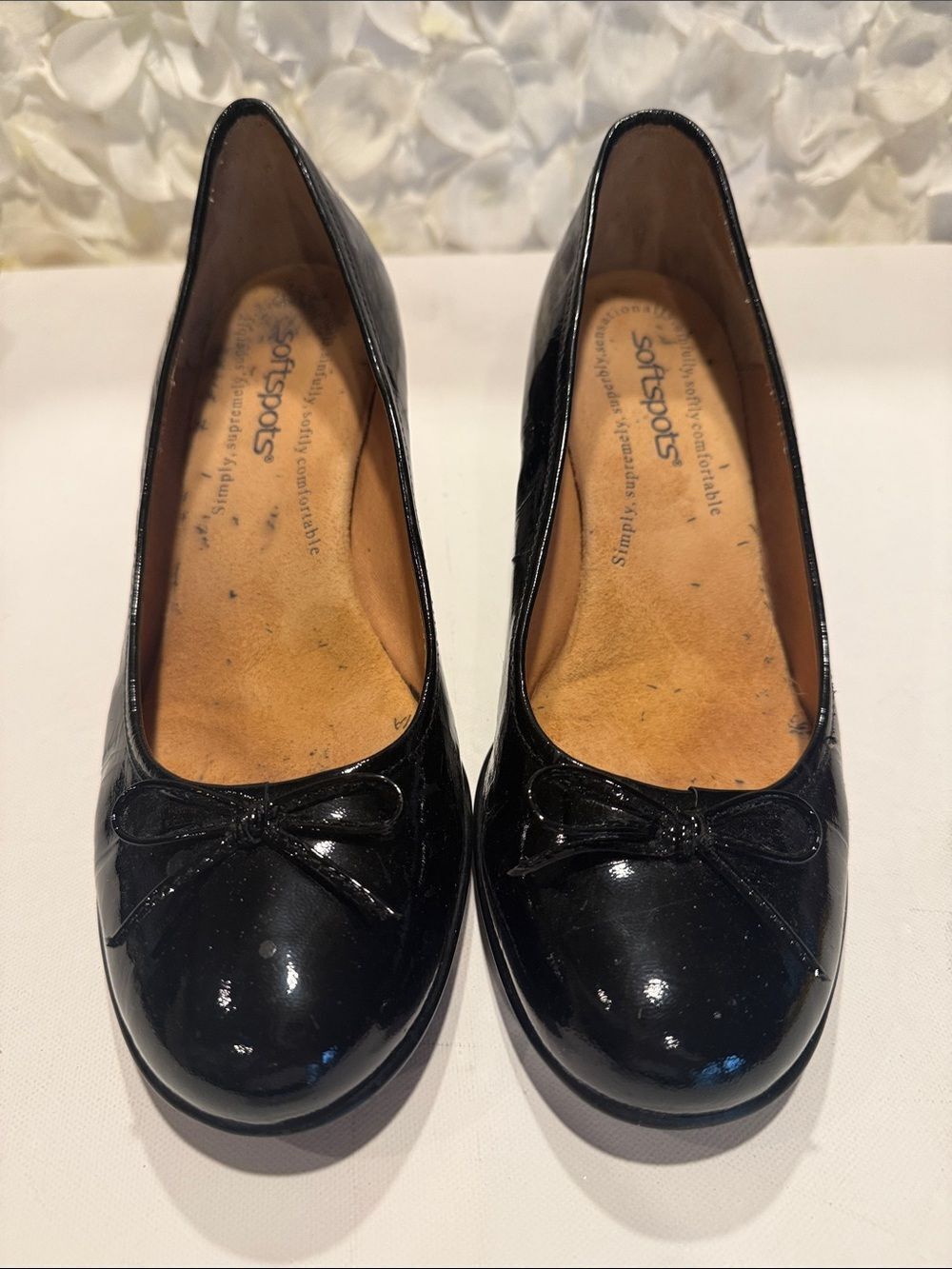 Softspots Black Patent Ballet Flats with Bow Accent